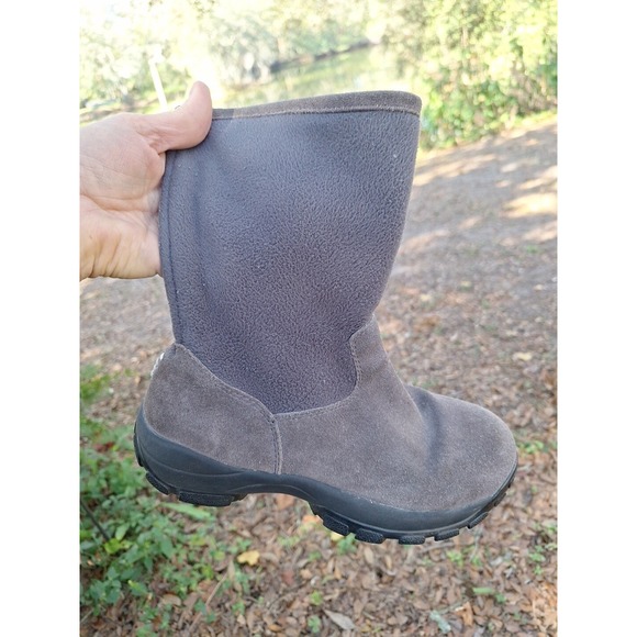 Lands' Ends 93160 Winter Boots Womens Size 7 Mid Calf Zip Gray Suede And Fleece - Picture 1 of 12